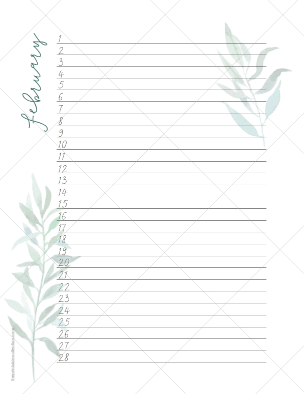 Printable Monthly Lined Calendar 12 months - February - The Printable Collection