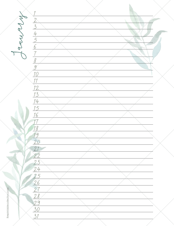 Printable Monthly Lined Calendar 12 months - January - The Ptintable Collection