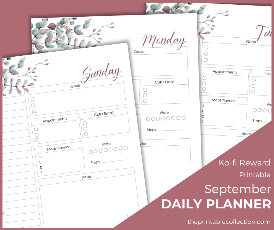 Printable September Daily Planner Ko-fi - The Printable Collection
