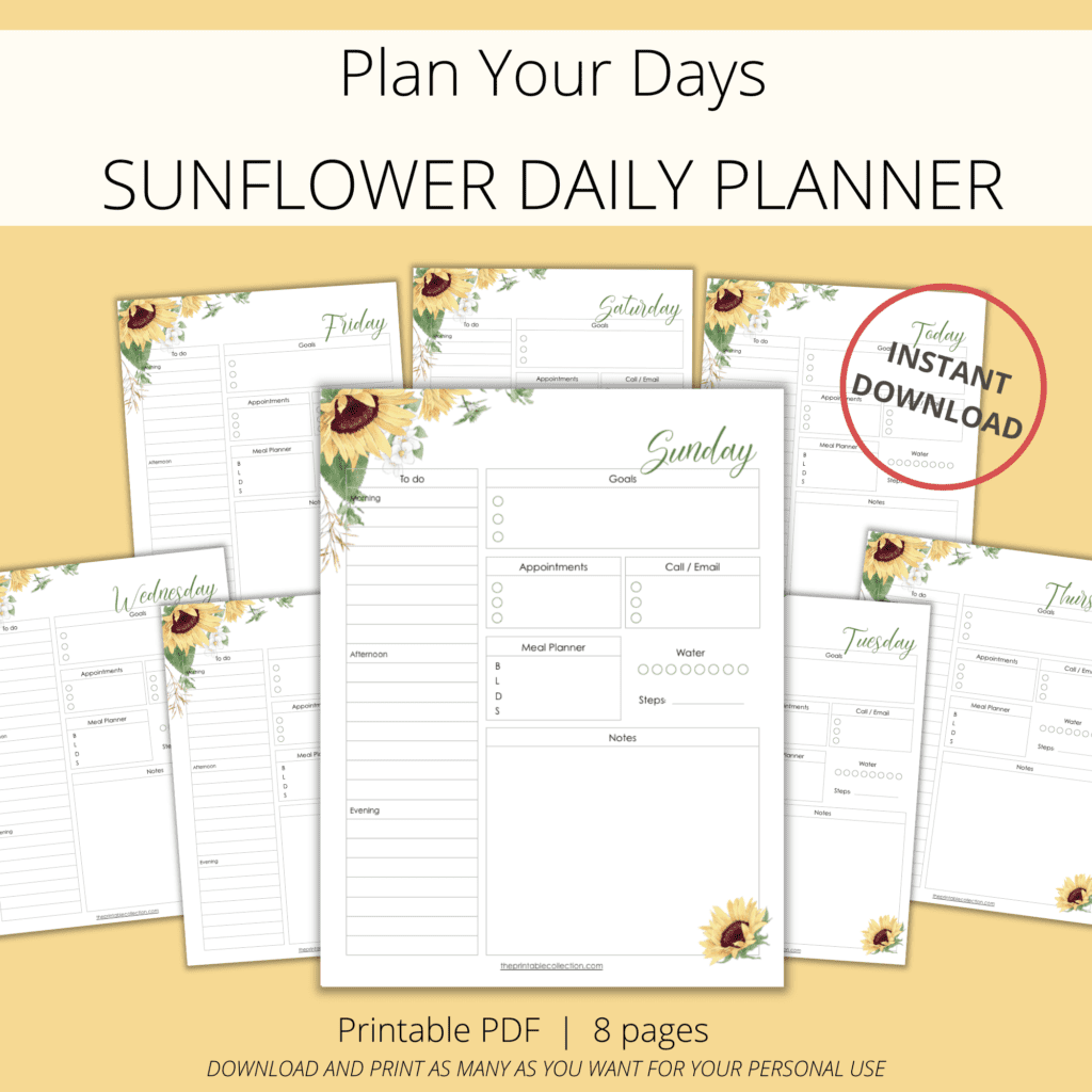 Sunflower Daily Planner - The Printable Collection