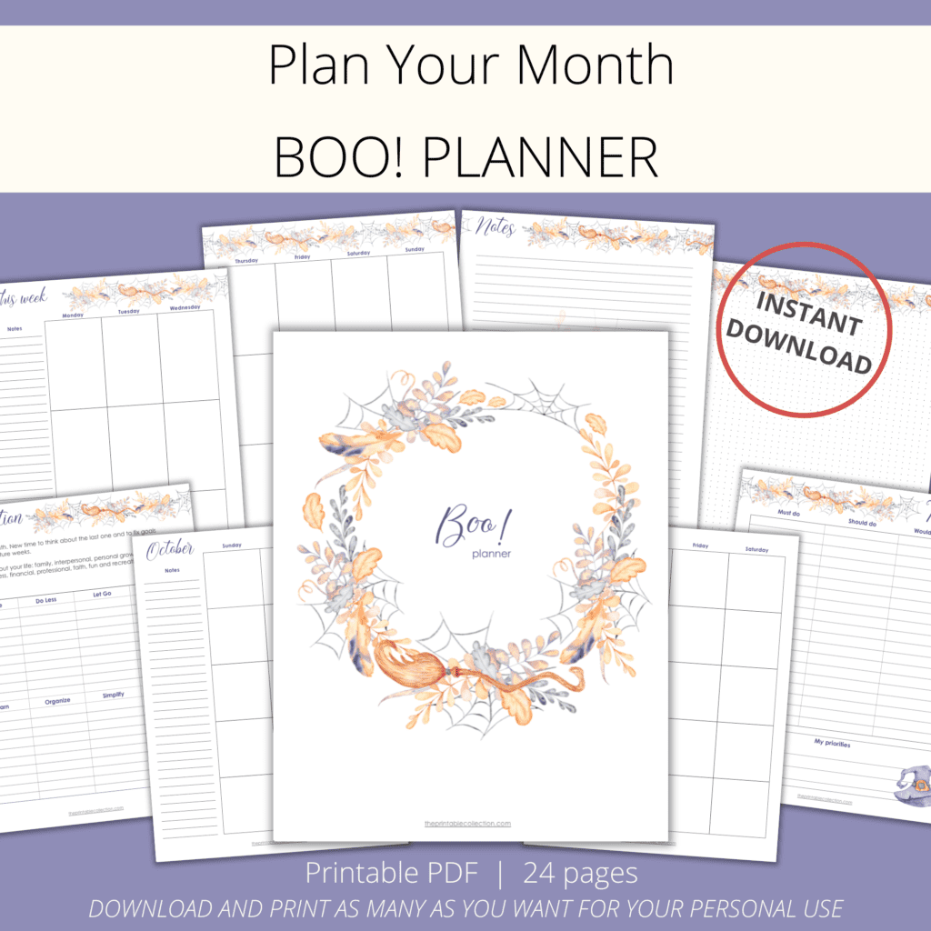 Printable Boo Planner With Watercolor Halloween Images - The Printable Collection