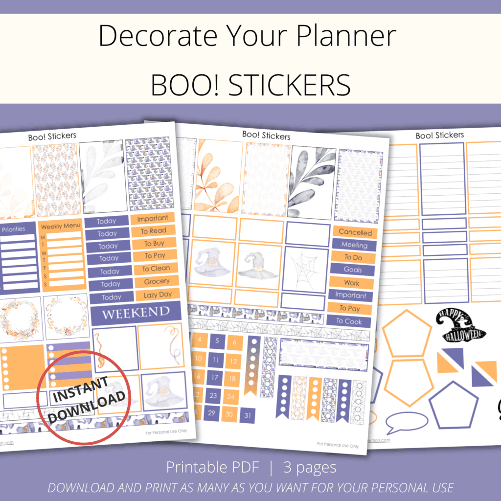 Printable Watercolor Halloween Stickers In Orange and Purple -  The Printable Collection