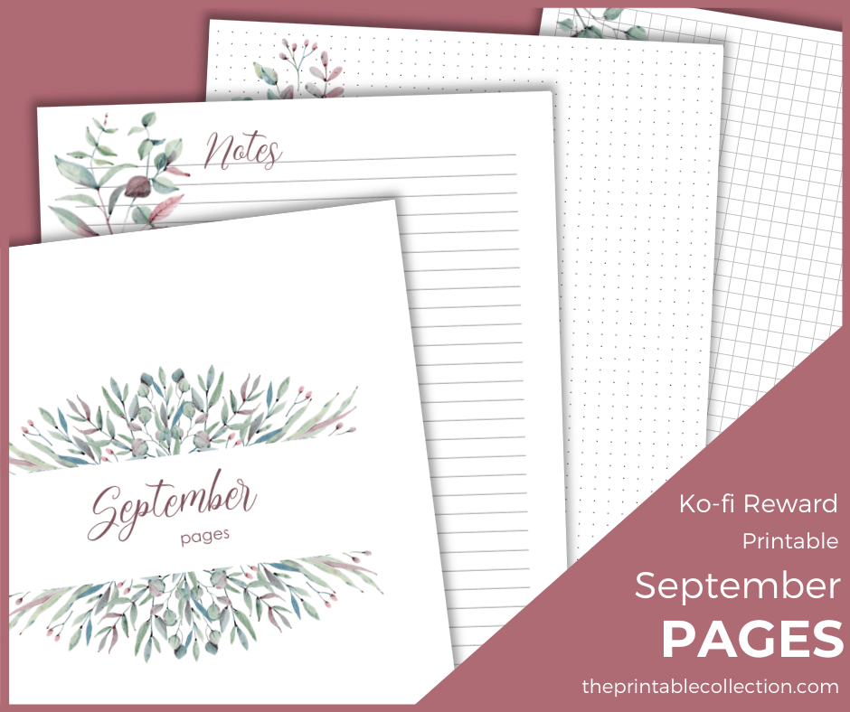 Printable September Pages lined dotted graph Ko-fi - The Printable Collection