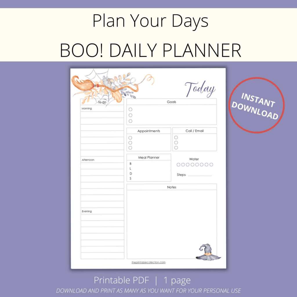 Printable Boo Halloween Daily Planner - The Printable Collection