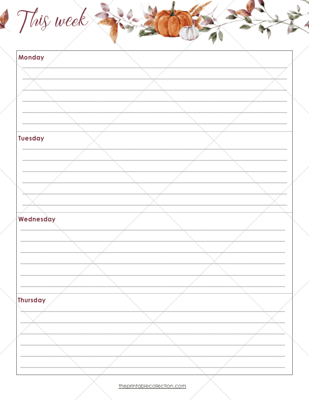 Free Printable Autumn Journal Weekly Left Page - The Printable Collection
