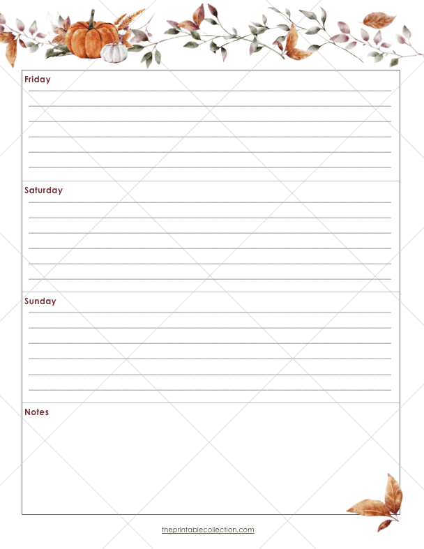 Free Printable Autumn Journal Weekly Right Page - The Printable Collection