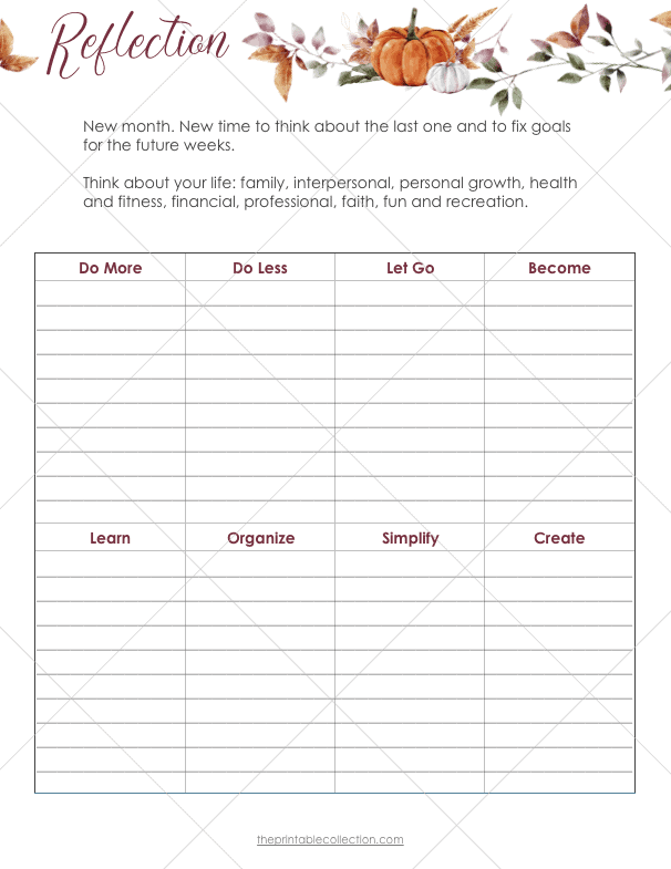 Free Printable Autumn Planner Reflection Page - The Printable Collection