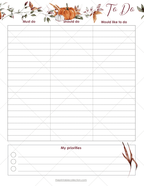 Free Printable Autumn Planner To do Page - The Printable Collection