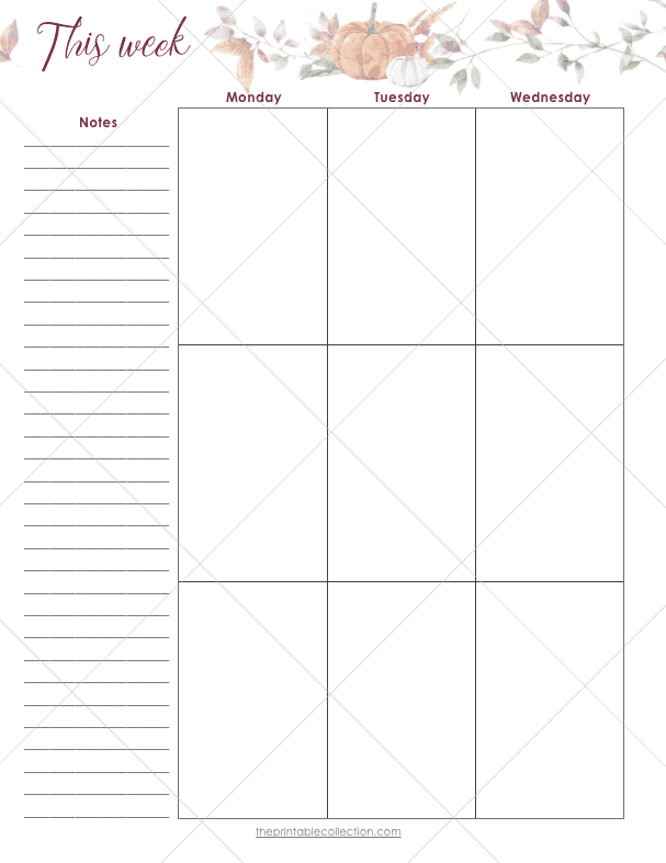 Free Printable Autumn Planner Weekly Left Page - The Printable Collection