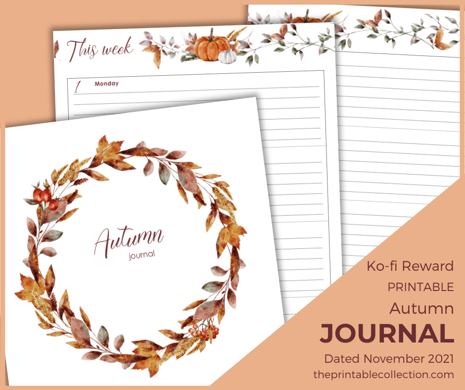 Printable Autumn Journal Dated November 2021 Ko-fi - The Printable Collection