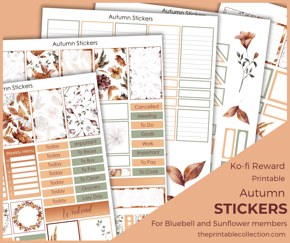 Printable Autumn Stickers Bluebell Sunflower - The Printable Collection