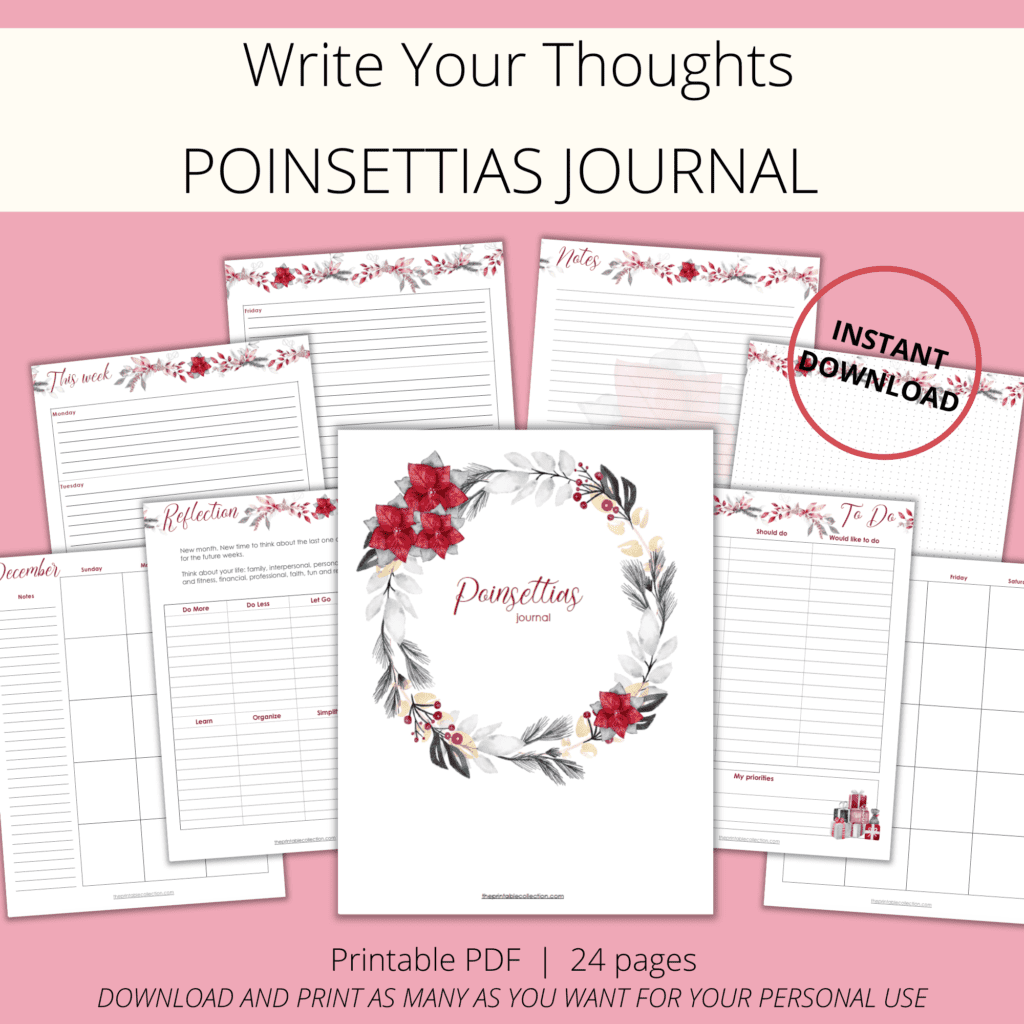 Printable Poinsettias journal from The Printable Collection