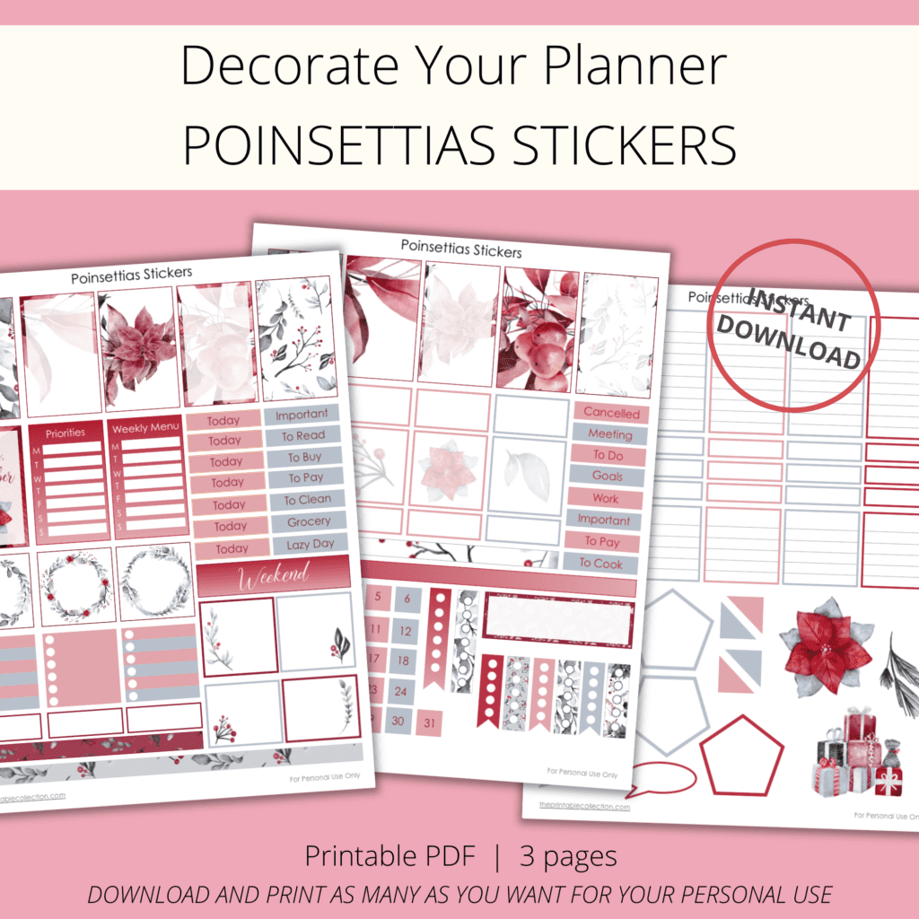 Printable Poinsettias Stickers from The Printable Collection