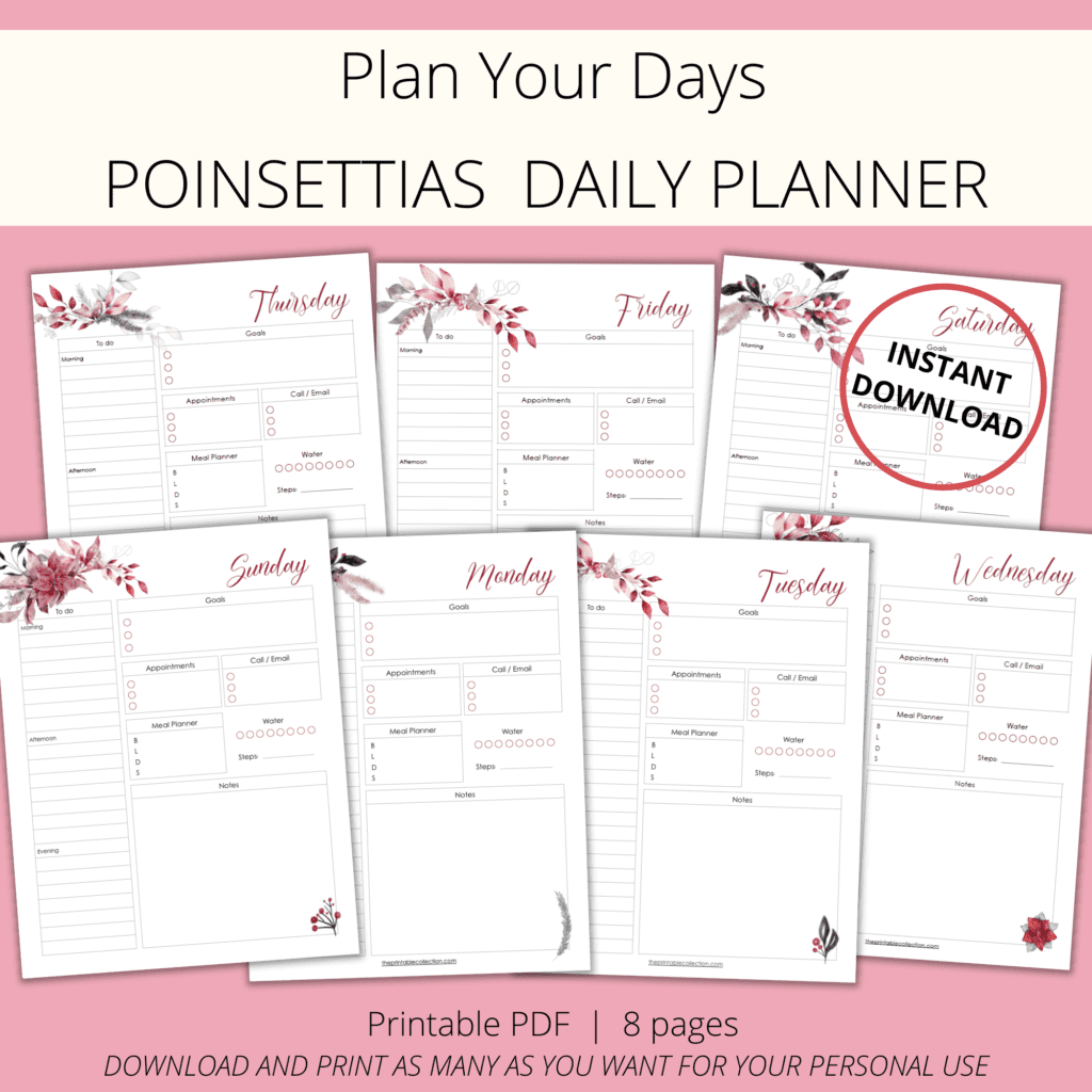 Poinsettias Daily Planner from The Printable Collection