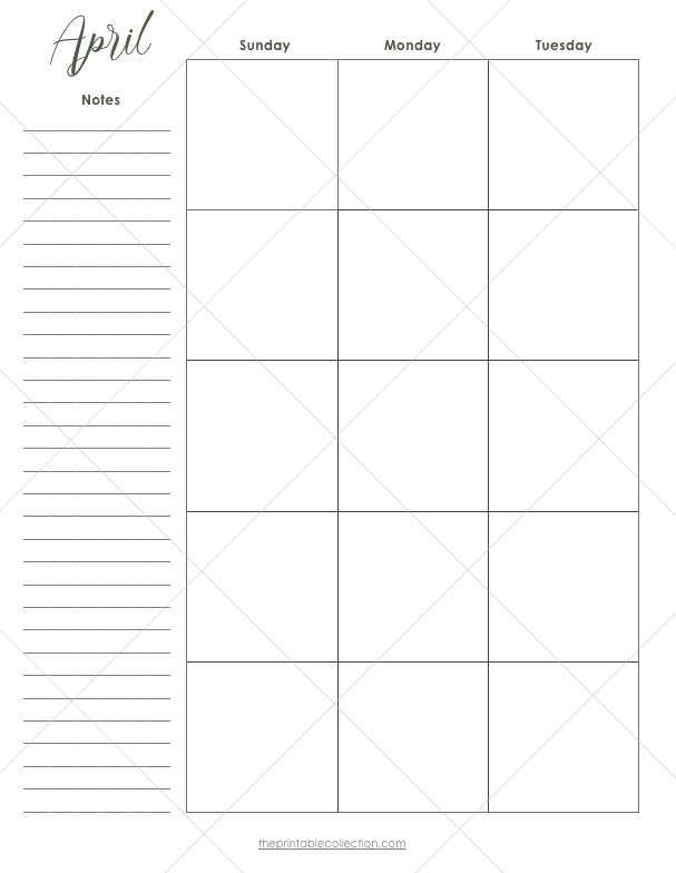 Free Printable April 2 Journal Monthly Calendar Left Page - The Printable Collection