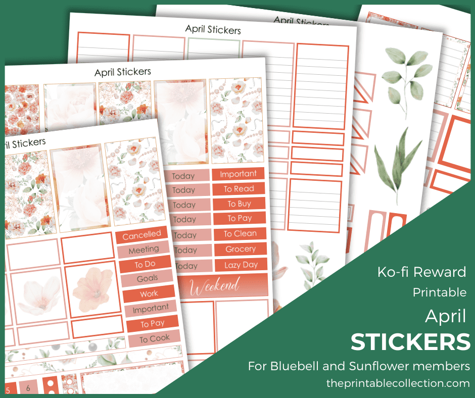 Printable April 2 Stickers Bluebell and Sunflower - The Printable Collection