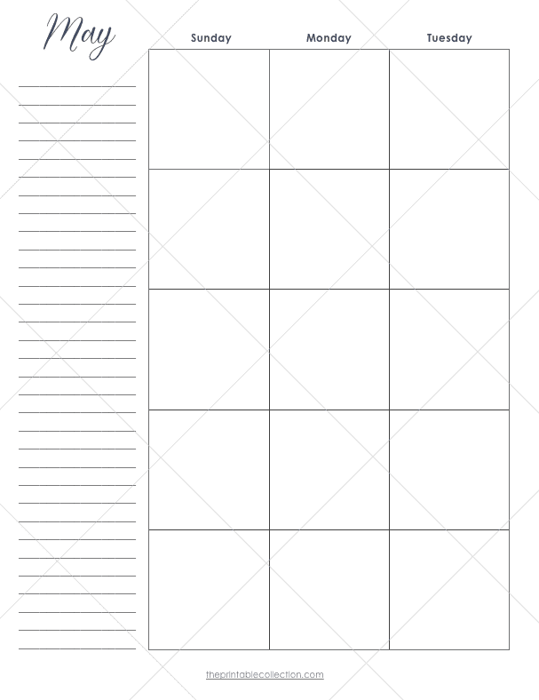Free Printable May Planner 2 Calendar Left Page - The Printable Collection