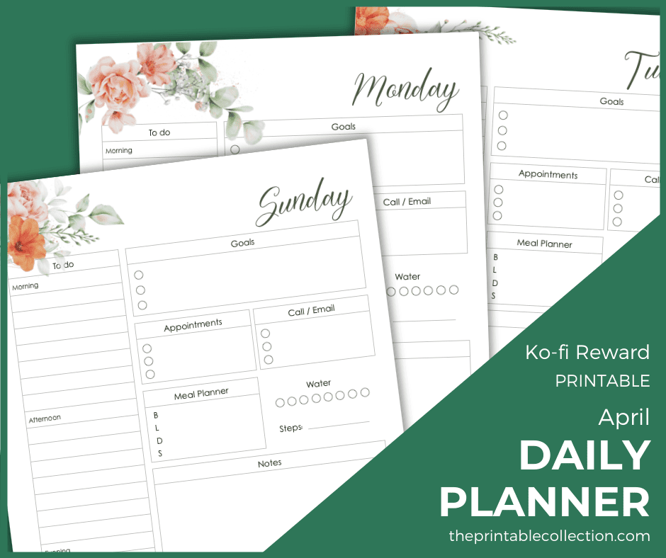 Printable April Daily Planner Ko-fi - The Printable Collection