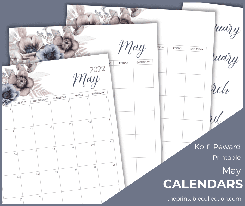Printable May Calendars 2022 Ko-fi - The Printable Collection