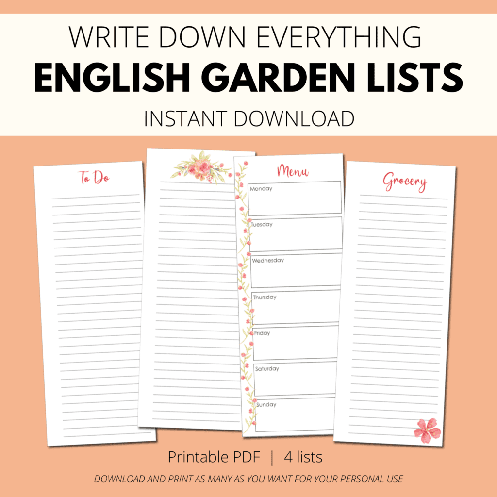 English Garden Lists - The Printable Collection