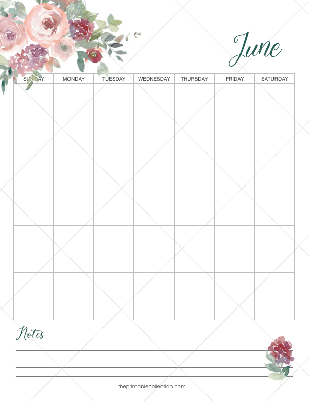 Free Printable June Calendar 22 - The Printable Collection