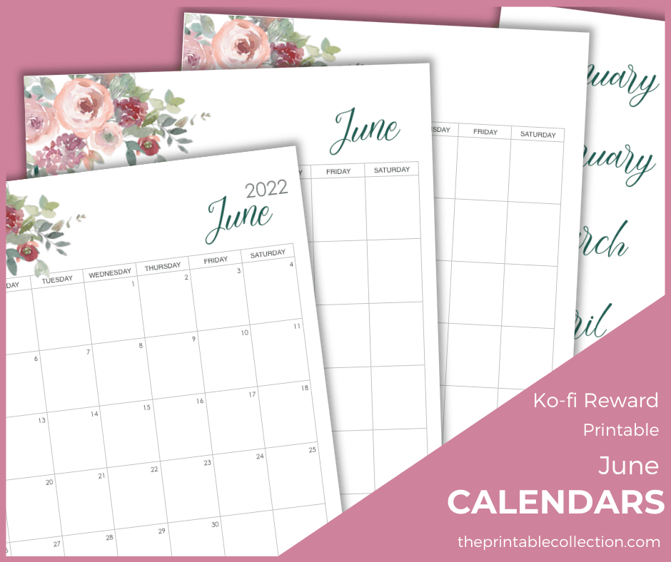 Printable June Calendars 2022 Ko-fi - The Printable Collection