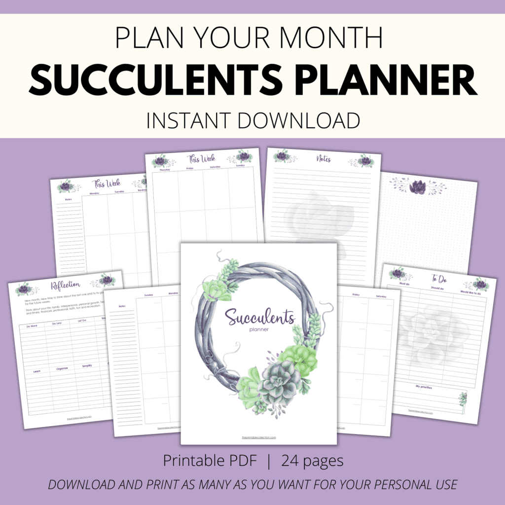 Printable Succulents Planner - The Printable Collection