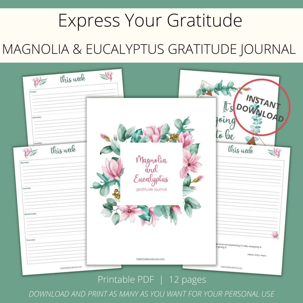 Printable Magnolia and Eucalyptus Gratitude Journal - The Printable Collection