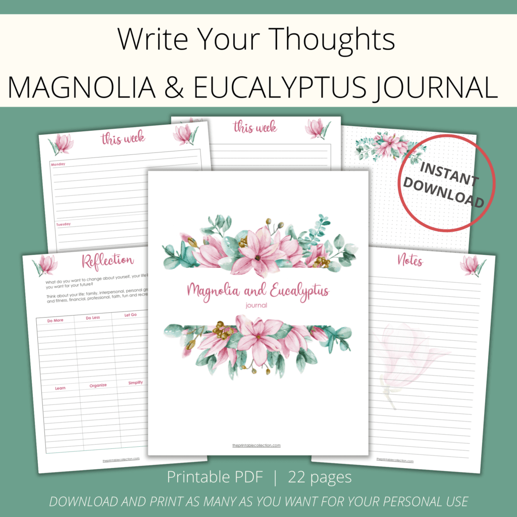 Printable Magnolia and Eucalyptus Journal - The Printable Collection