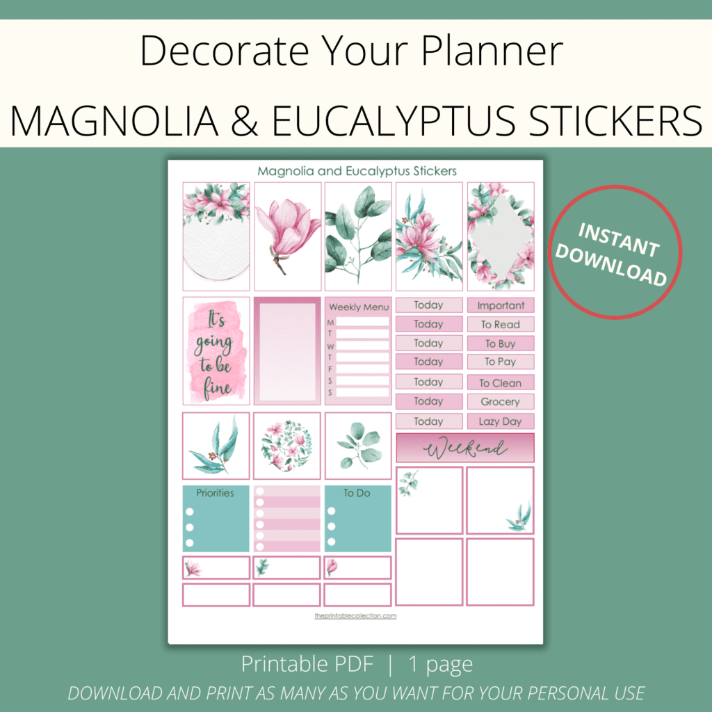 Printable Magnolia and Eucalytus Stickers - The Printable Collection