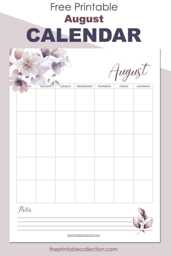 Free Printable August Calendar 22 - The Printable Collection
