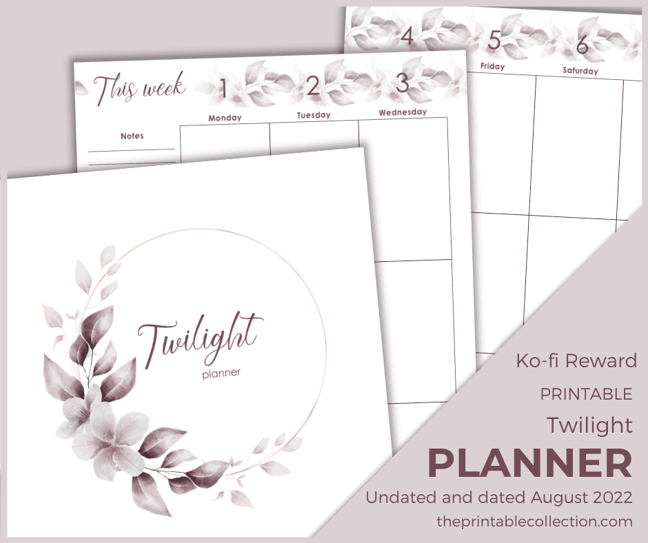 Printable Twilight Planner Dated August 2022 Ko-fi - The Printable Collection
