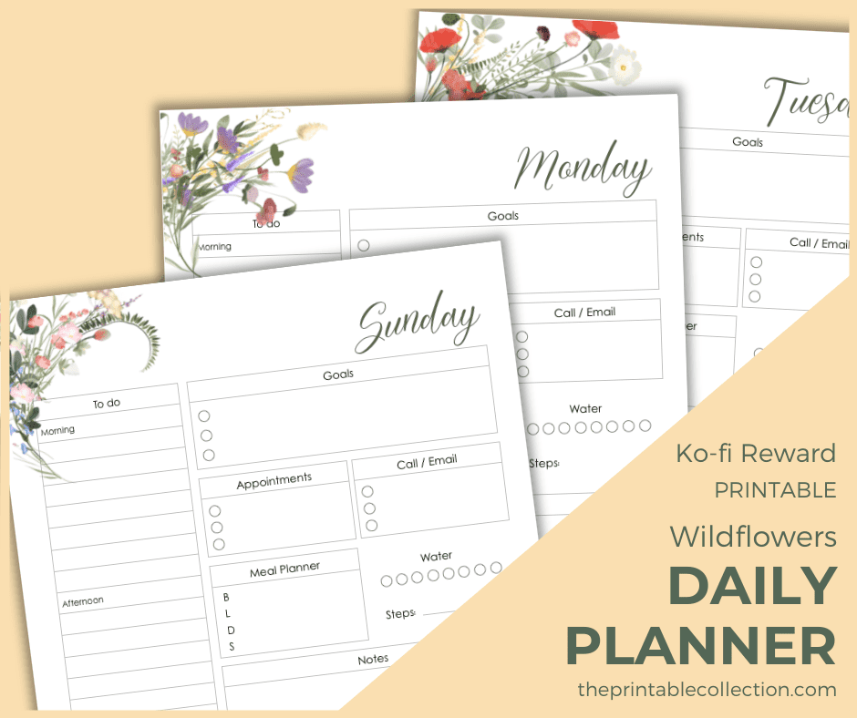 Wildflowers Daily Planner Ko-fi Reward - The Printable Collection