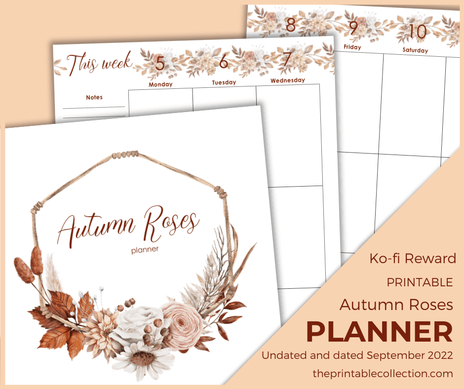 Autumn Roses Planner Sept 2022 Ko-fi - The Printable Collection