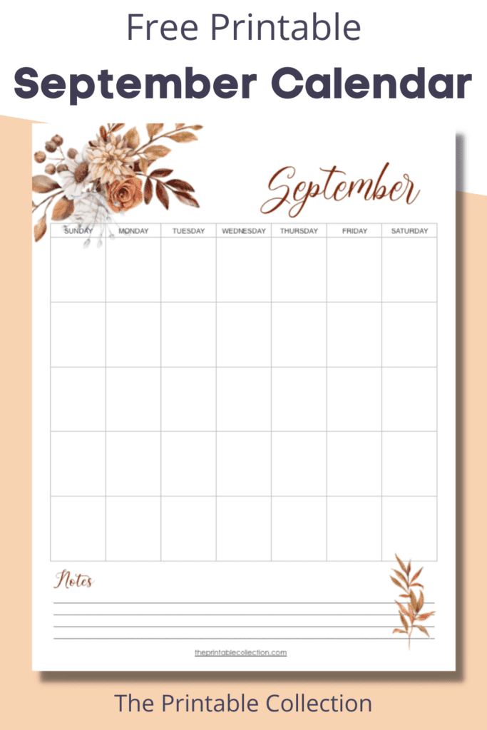 Printable Autumn Roses September Calendar - The Printable Collection