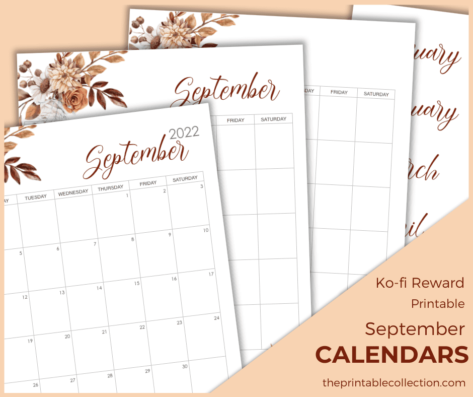 Printable September 2022 Autumn Roses Calendars - The Printable Collection