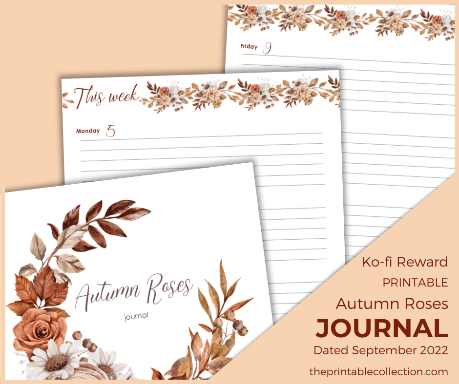 Printable Autumn Roses Journal Sept 2022 Ko-fi - The Printable Collection