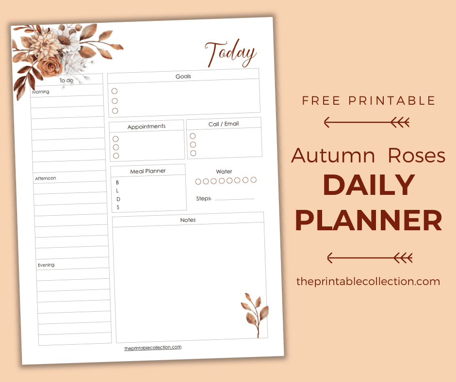 Printable Autumn Roses Daily Planner - The Printable Collection