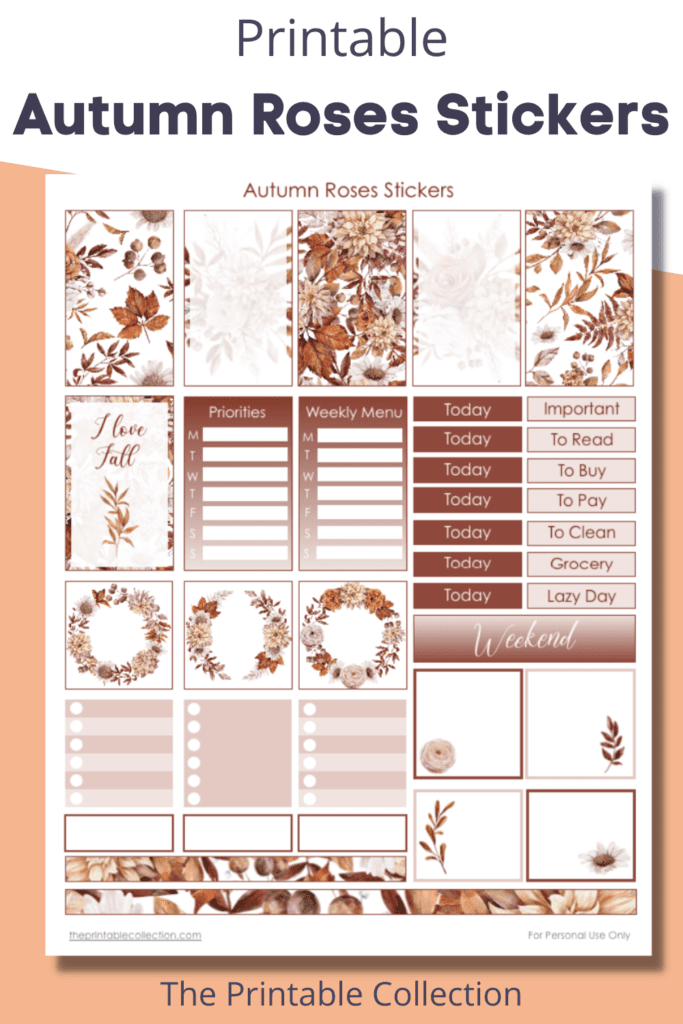 Autumn Roses Stickers - The Printable Collection