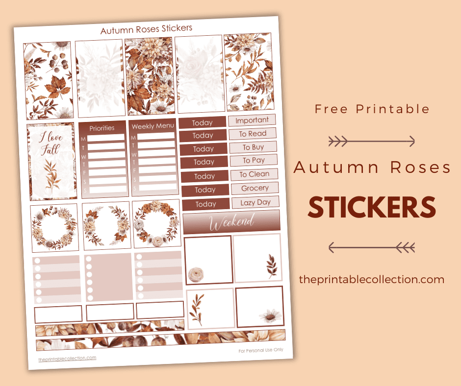 Free Printable Autumn Roses Stickers - The Printable Collection