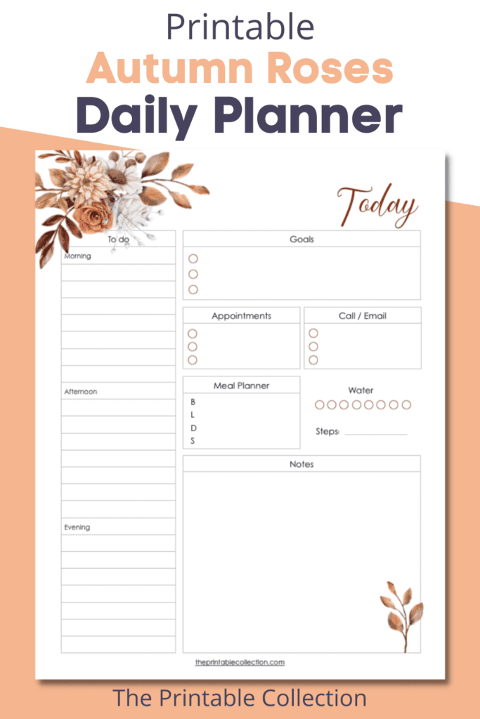 Printable Autumn Roses Daily Planner Pinterest - The Printable Collection
