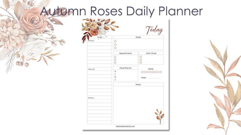 Printable Autumn Roses Daily Planner Post - The Printable Collection