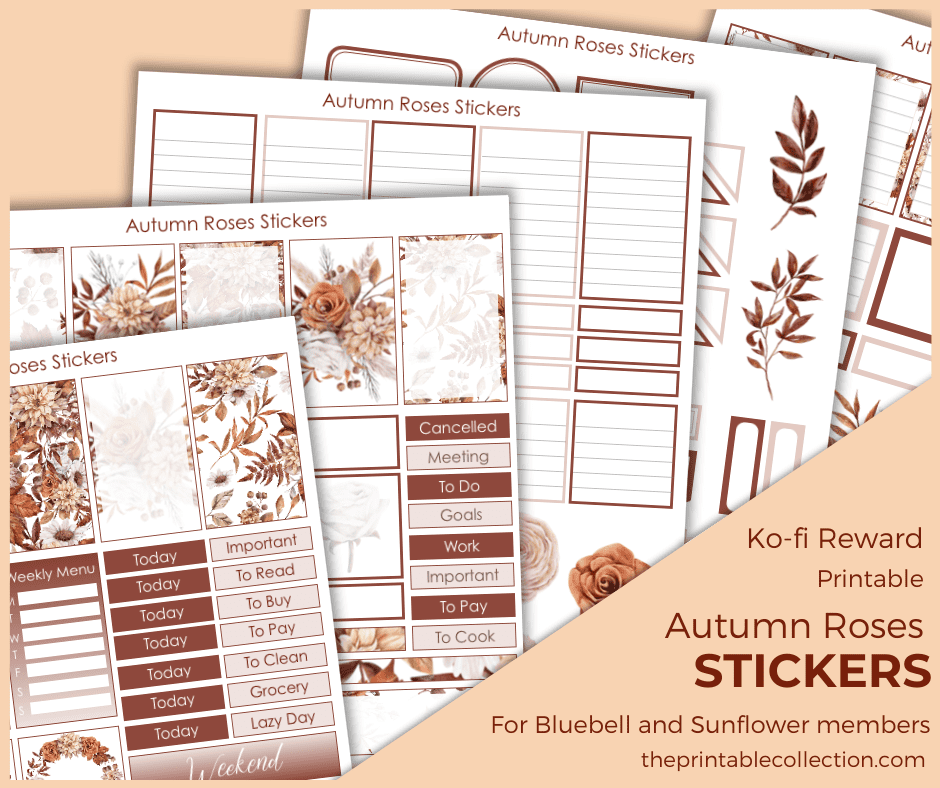Printable Autumn Roses Stickers Tiers 2 Ko-fi - The Printable Collection