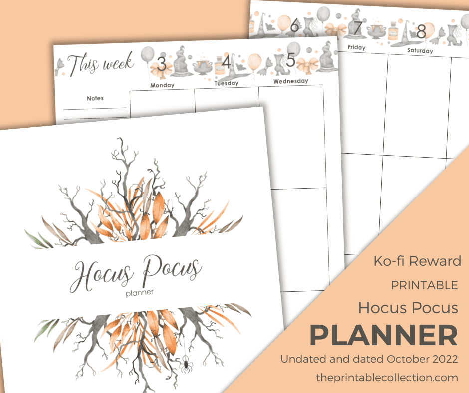 Dated October 2022 page of the Printable Hocus Pocus Planner Ko-fi - The Printable Collection