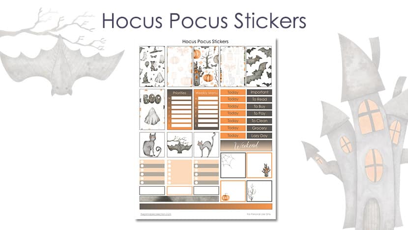 Printable Planner stickers Hocus Pocus with watercolor Halloween images from The Printable Collection