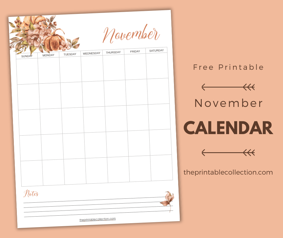 Pag of the Printable November Calendar from The PRintable Collection