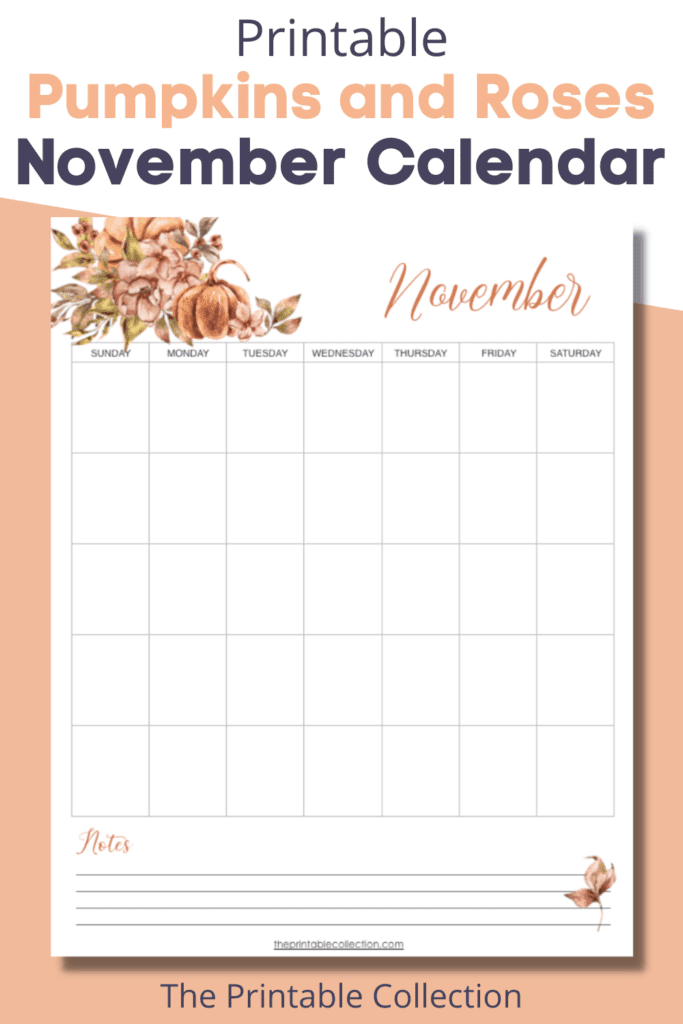 Page of the Pumpkins and Roses Calendar for Pinterest from The Printable Collection