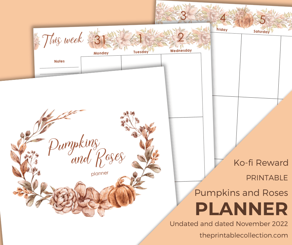 pages from the dated november planner Pumpkins and Roses from The Printable Collection