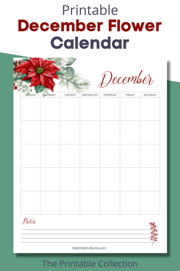 Printable Calendar December Flower from The Printable Collection