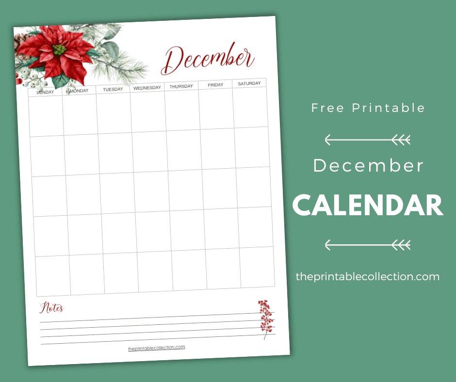 Printable Calendar December Flower from The Prinable Collection